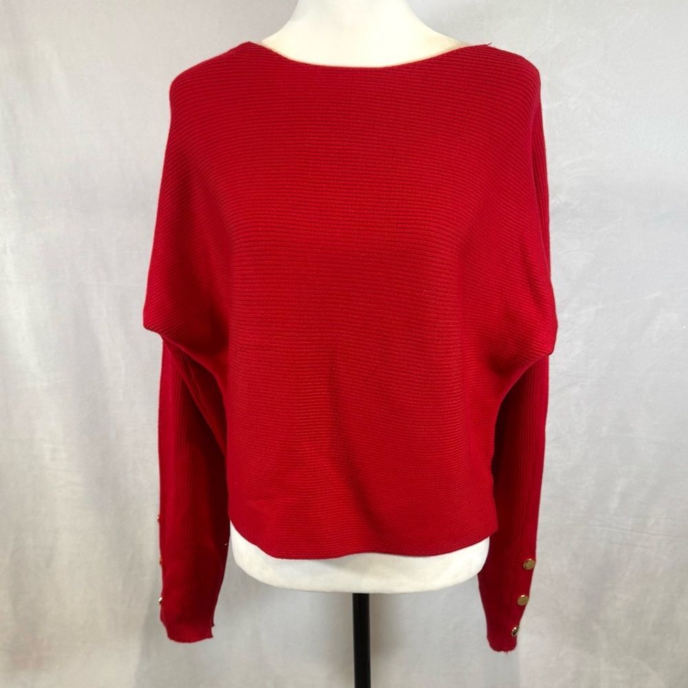 Truth by Republic red ribbed knit sweater with gold buttons size large NWT